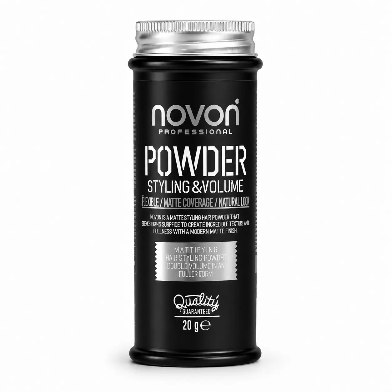 Pudra de volum Novon Black 20 Gr- Efect Mat & Acoperire Fire Albe