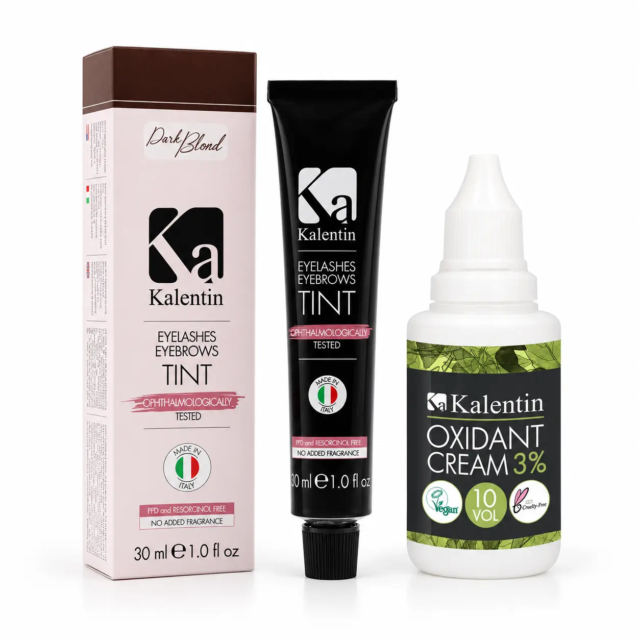 Kit Profesional Vopsea Gene și Sprâncene Kalentin + Oxidant – Testată Oftalmologic